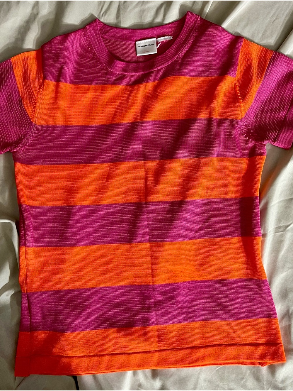 Isaac Mizrahi Pink & Orange Striped Short Sleeve Tee